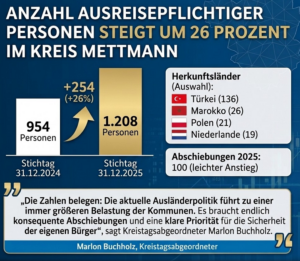 Mehr über den Artikel erfahren Anzahl ausreisepflichtiger Personen im Kreis Mettmann um 26 Prozent gestiegen