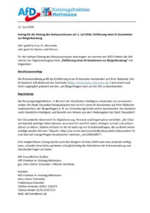 Mehr über den Artikel erfahren Antrag für die Sitzung des Kreisausschusses am 2. Juli 2026; Einführung eines KI-Assistenten zur Bürgerberatung