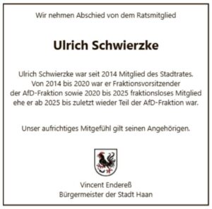Mehr über den Artikel erfahren Wir trauern um Ulrich Schwierzke